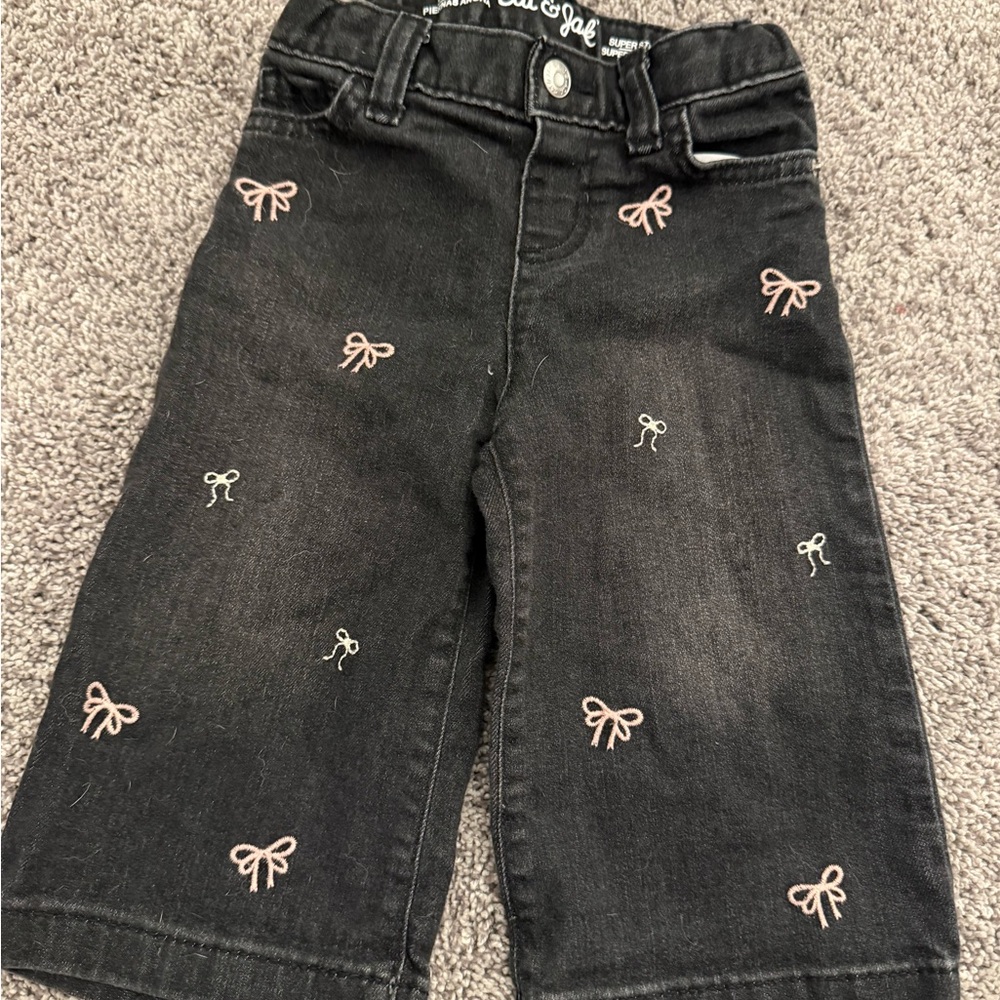 Cat & Jack Black Jeans with Pink Embroidered Bows